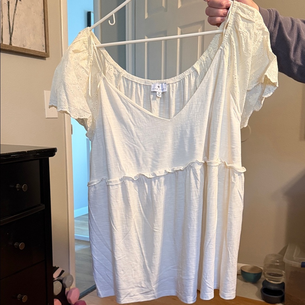 True Craft Off-White Blouse with Ruffle Detail